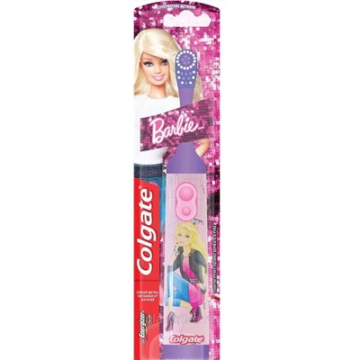 Зубная щетка Colgate "Barbie", детская, электрическая, с мягкой щетиной, на батарейках
