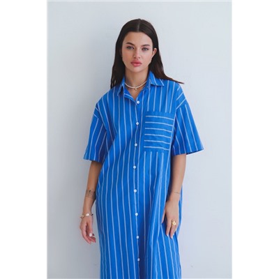 12990 Платье-рубашка синее в полоску