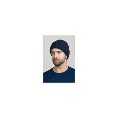 Мужская шапка с отворотом Топ394 синий/мулине