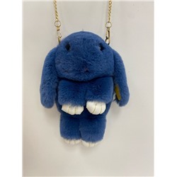 Сумка-рюкзак 3D "Меховой Кролик" на цепочке (натуральный мех) синий