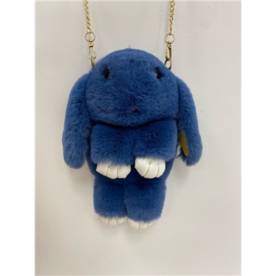 Сумка-рюкзак 3D "Меховой Кролик" на цепочке (натуральный мех) синий