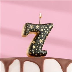 Свеча в торт "Саната", цифра "7", черная с золотыми звездами, 5,5 см