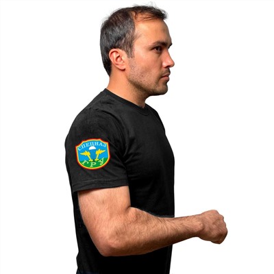 Чёрная футболка с термотрансфером "Спецназ ГРУ" на рукаве