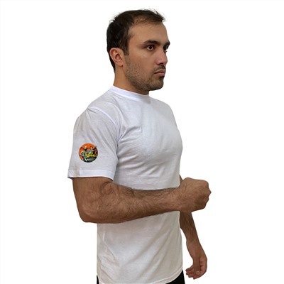 Белая футболка с трансфером "Zа Донбасс", на рукаве (тр. 75)