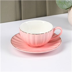 Чайная пара фарфоровая Доляна «Вивьен», 2 предмета: чашка 200 мл, блюдце d=15 см, цвет розовый