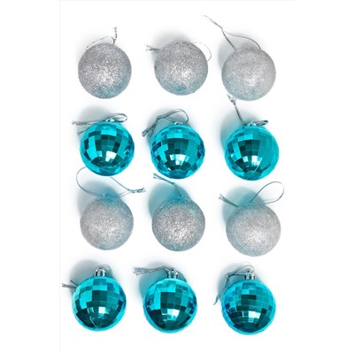 Набор новогодних шаров "Ассорти" 5 см (12 шт) SF-7334, серебро/голубой
