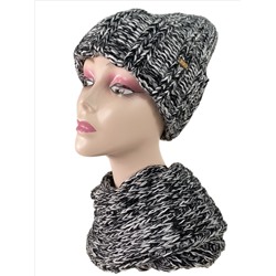 Комплект шапка женская и снуд, цвет черно-белый