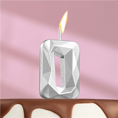Свеча в торт на шпажке «Алмаз», цифра "0", серебряная, 4,5 см
