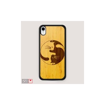 Деревянный чехол Кошечки инь-янь на iPhone XR (10R)