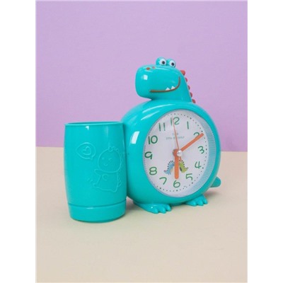 Часы-будильник с подставкой для канцелярии «Dinosaur», green