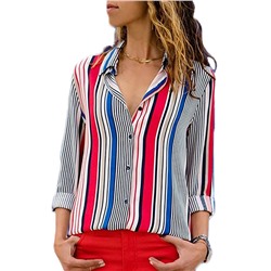 Блуза-рубашка в сине-бело-красную полоску