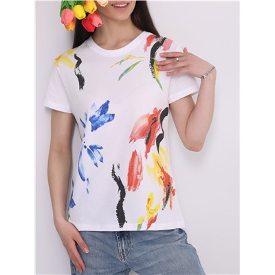 футболка 1ЖДФК2657001; белый / Цветы маслом+Цветочки маслом