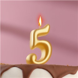 Свеча для торта цифра "Овал" золотая "5", большая, 5,5 см