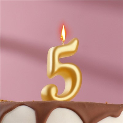 Свеча для торта цифра "Овал" золотая "5", большая, 5,5 см