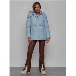Зимняя женская куртка модная с капюшоном голубого цвета 52302Gl