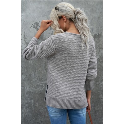 Серый вязаный свитер с V-образным вырезом с кружевной отделкой