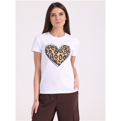 футболка 1ЖДФК2657001; белый / Леопардовое сердце