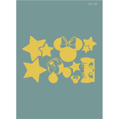 02-126 Термотрансфер Звезды, Минни и Микки глиттер золото 16х22см