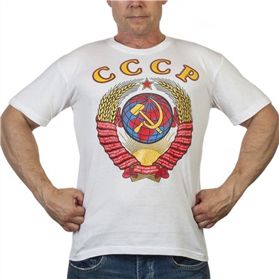 Белая футболка с цветным гербом СССР, – эффект рисованного изображения, приятный материал, размерный ряд от S до XXXL №5