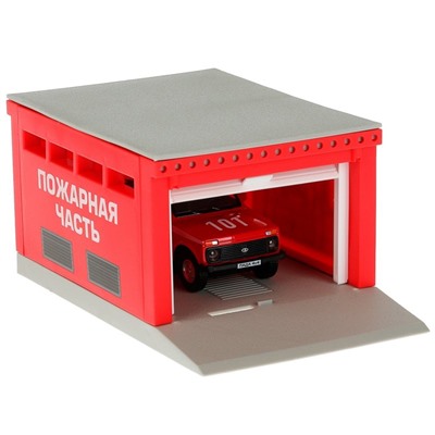 Игровой набор "Пожарно-спасательная часть", гараж, пожарная машинка lada 4x4