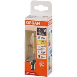 Лампа светодиодная OSRAM LSCLBA75 6W/827 230VFILCL E14 FS1