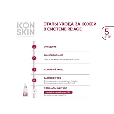 ICON SKIN Антивозрастной пилинг для лица с 15% комплексом кислот и пептидами. Для всех тип.кожи 30мл