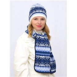 Комплект зимний женский шапка+шарф Марселан (Цвет синий), размер 54-56, шерсть 50%, мохер 30%