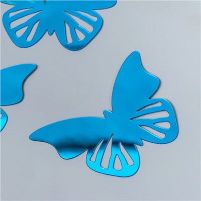 Наклейка интерьерная зеркальная "Бабочка ажурная" набор 3 шт синяя 11х7,5 см