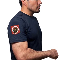 Тёмно-синяя футболка с термотрансфером "Отважные" на рукаве, (тр. №80)