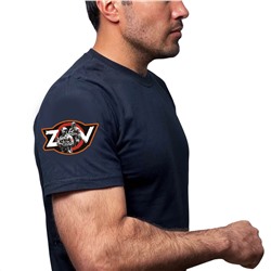 Тёмно-синяя футболка с термотрансфером ZOV на рукаве, (тр. №83)