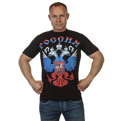 Чёрная мужская футболка с Двуглавым орлом, - для истинных патриотов России! №388*