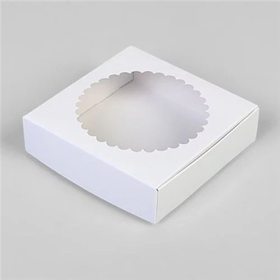 Коробка для пряников (печенья, зефира) белая с окном, 115х115х30