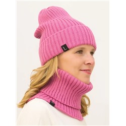 Комплект женский весна-осень шапка+снуд Ники (Цвет темно-розовый), размер 52-56