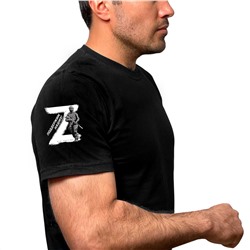 Чёрная футболка с термопринтом Z на рукаве, – "Поддержим наших!" (тр. №34)