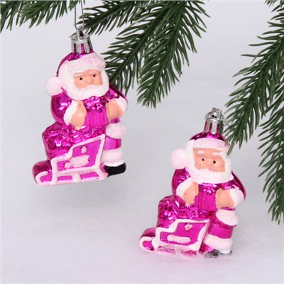 Елочные игрушки "Дед Мороз с подарком" 6,5 см (набор 2 шт), Розовый Серпантин