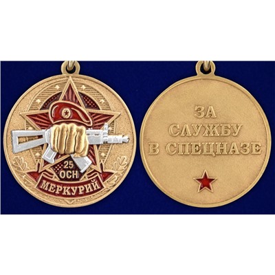 Медаль За службу в 25-м ОСН "Меркурий" на подставке, №2973