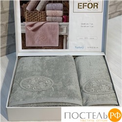 T1160/SM-01 Набор полотенец EFOR из 2-х предметов (50*90 и 70*140) MOTIF GUPUR серо-зеленый A.GRI