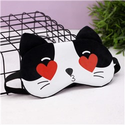Маска для сна "Heart cat", black-white