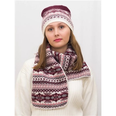 Комплект зимний женский шапка+шарф Анабель (Цвет бордовый), размер 56-58, шерсть 50%, мохер 30%