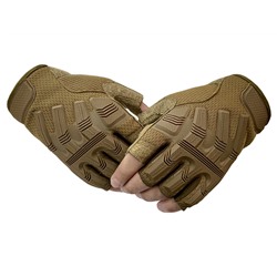 Тактические перчатки беспалые хаки-песок, (B53) №16 - Верхняя сторона перчаток выполнена из эластичного, дышащего материала. Ладонь из искусственной замши с усиливающими накладками, поглощающими удары, вибрацию и увеличивающими срок службы