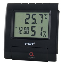 VST7090S Черные часы эл.(темп., влажность)+USB кабель (без адаптера)