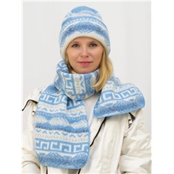 Комплект зимний женский шапка+шарф Зима (Цвет голубой), размер 56-58, шерсть 30%, мохер 50%