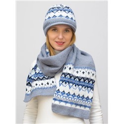 Комплект зимний женский шапка+шарф Милана (Цвет стальной), размер 54-56, шерсть 80%