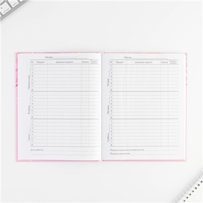 Дневник школьный для 1-11 класса, в твердой обложке, 40 листов, «Розовый с блестками»