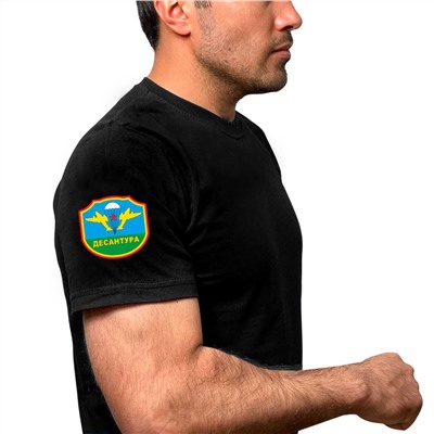 Чёрная футболка с термотрансфером "Десантура" на рукаве