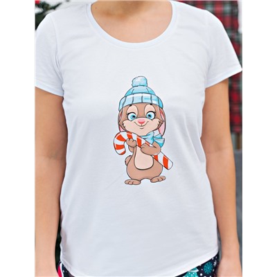 Пижама футболка с брюками ПЖ 030 (Зайчик и снежинки)