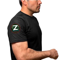 Чёрная футболка с термопринтом Z на рукаве, – "Поддержим наших!" (тр. №20)