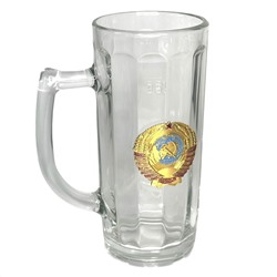 Стеклянная пивная кружка с гербом СССР