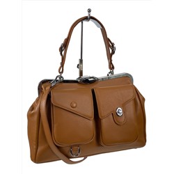 Женская сумка саквояж с фермуаром из натуральной кожи цвет коричнево - рыжий