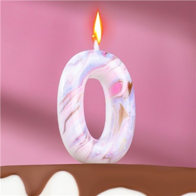 Свеча в торт "Белый мрамор", цифра "0", 5,5 см